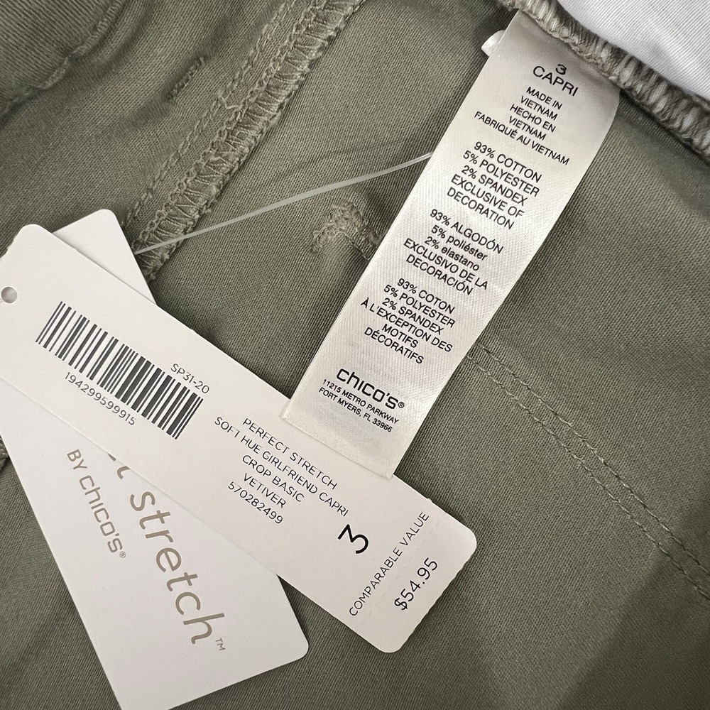 Chicos Girlfriend Slim Leg Capri Crop Pants Size 3 Perfect Stretch Green NEW - Picture 6 of 12